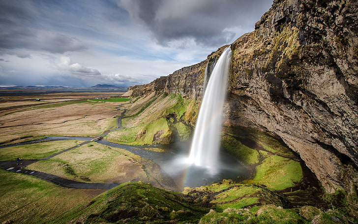 Seljalandsfoss, Исландия, забележителности, пейзаж, природа, seljalandsfoss, вода, водопади, HD тапет