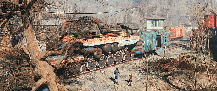 girl, train, dog, Fallout 4, Nowhere ride, HD wallpaper