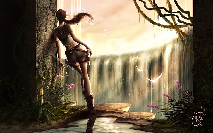 woman character digital wallpaper, Tomb Raider, Lara Croft, skinny, legs, video games, women, HD wallpaper
