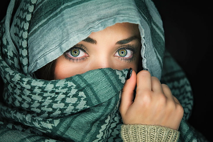 Frauen, Auge, Gesicht, Mädchen, Grüne Augen, Schal, Frau, HD-Hintergrundbild