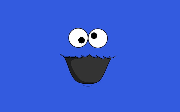 Clipart Cookie Rakasa Jalan Sesame, Cookie Monster, latar belakang biru, minimalis, Wallpaper HD