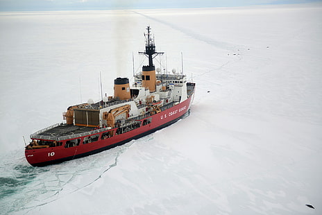 Антарктида, ледоколы, корабль, лед, снег, холод, с высоты птичьего полета, береговая охрана, береговая охрана, HD обои HD wallpaper