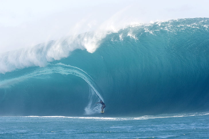синя океанска вълна, море, сърф, вълни, мъже, сърфисти, природа, спорт, спорт, HD тапет