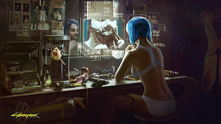 فتاة ، اللعبة ، الفن ، سايبورغ ، CD Projekt RED ، Cyberpunk 2077 ، Cyberpunk ، Cyborgs ، 2077 ، لعبة فيديو ، Concept Art، خلفية HD