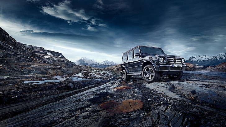 gray Mercedes-Benz G-class on rocky mountain, Mercedes-Benz G 500, SUV, Mercedes, G-Class, off-road, luxury cars, HD wallpaper
