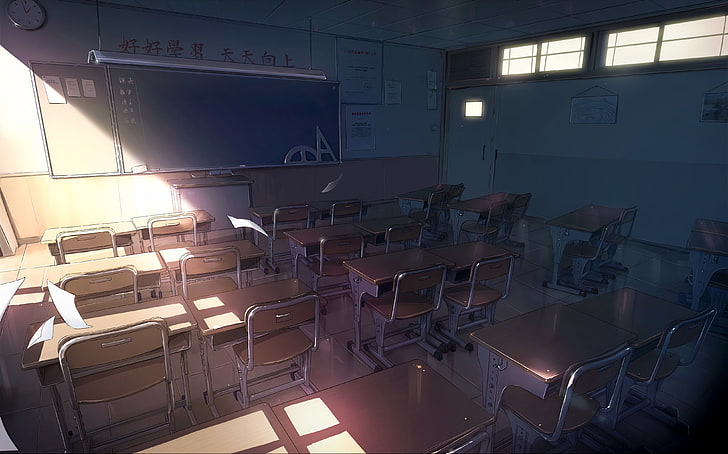 Anime classroom, sunlight, chairs, Anime, HD wallpaper | Wallpaperbetter