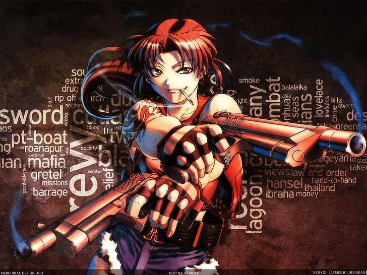 червенокоса жена, държаща тапет за пистолет, аниме, черна лагуна, реби, реви (черна лагуна), HD тапет