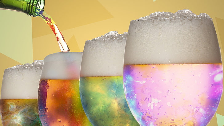 стакан, пиво, разноцветные, фото манипуляции, HD обои