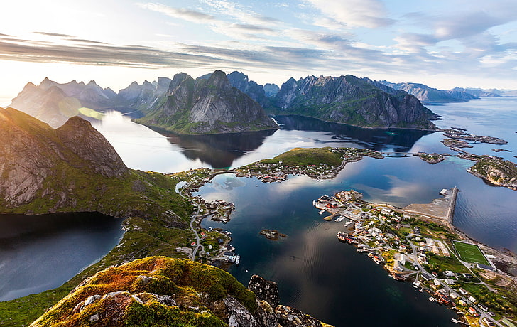 النرويج ، المناظر الطبيعية ، رين rorbuer (النرويج) ، المياه، خلفية HD