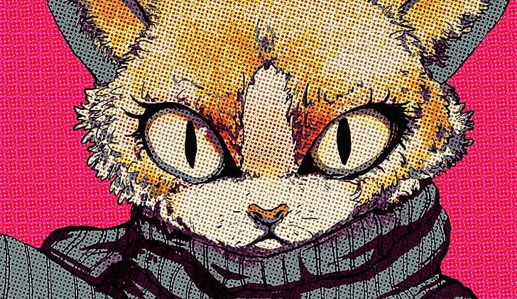 orange cat pop art, cat, pop art, halftone pattern, HD wallpaper
