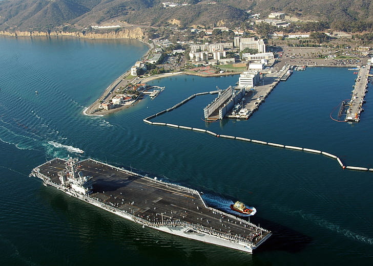 warship, aircraft carrier, aerial view, vehicle, ship, military, HD wallpaper