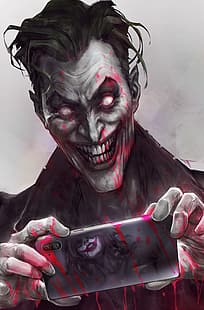 male, Joker, sorridente, occhi bianchi, disegno, arte digitale, pittura digitale, fan art, opera d'arte, visualizzazione verticale, telefono, Sfondo HD HD wallpaper