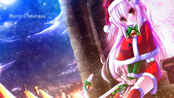anime, anime girls, Noël, Shia Flatpaddy, personnages originaux, chapeaux Santa, Fond d'écran HD