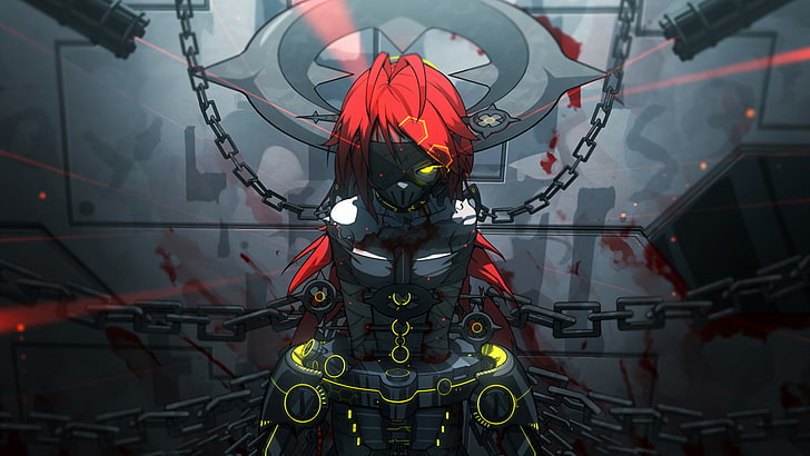 anime, monster girl, chains, laser, HD wallpaper