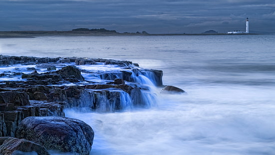 nature, pierres, plage, phare, mer, côte, Fond d'écran HD HD wallpaper
