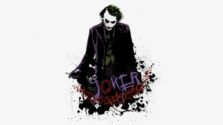 Joker resim, filmler, Batman, Kara Şövalye, Joker, boya sıçraması, MessenjahMatt, beyaz arka plan, HD masaüstü duvar kağıdı