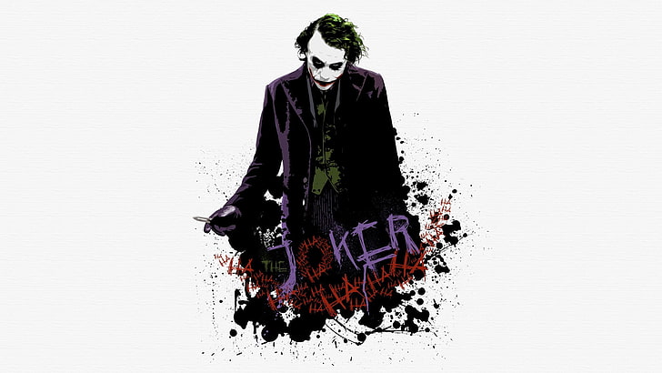 The Dark Knight, movies, paint splatter, white background, MessenjahMatt, Joker, Batman, HD wallpaper