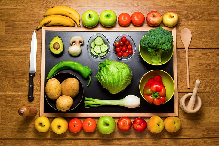 nourriture, légumes, couteau, fruits, Fond d'écran HD