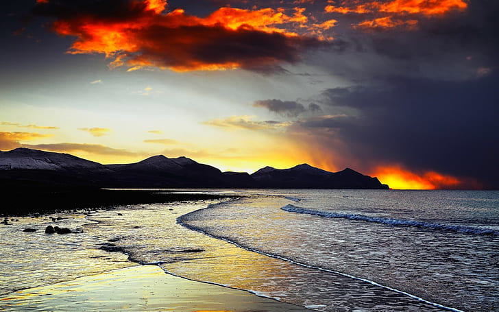 Ocean Beach Sunset HD, ธรรมชาติ, มหาสมุทร, พระอาทิตย์ตก, ชายหาด, วอลล์เปเปอร์ HD