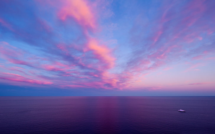 фиолетовый морской пейзаж HD обои, голубая вода океана, HD обои