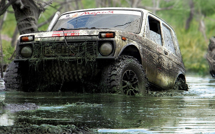 lada niva, car, dirt, mud, vehicle, LADA, 4WD, HD wallpaper