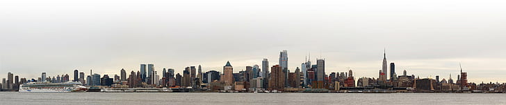 Нью-Йорк, тройной экран, широкий угол, Манхэттен, городской пейзаж, мегаполис, HD обои