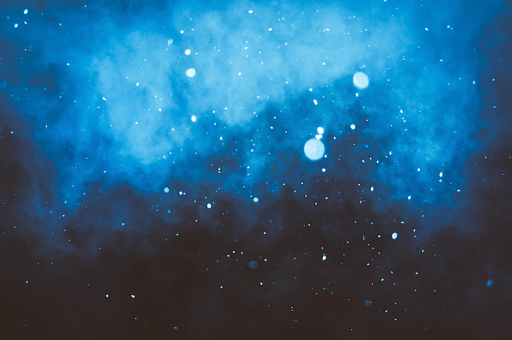 papier peint de galaxie, bleu et noir papier peint de galaxie, brouillard, bleu, bokeh, points, Fond d'écran HD