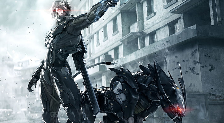 Metal Gear Rising - Revengeance, човек с киборг куче дигитален тапет, игри, Metal Gear, видео игра, 2013 г., HD тапет