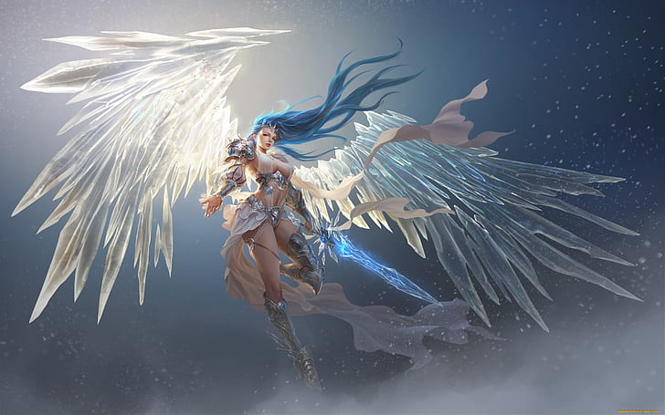League-Of-Angels-Glacia Girl-warrior-with-long-hair-armor sword-snow-ice-Wallpaper HD لسطح المكتب ملء الشاشة -2560 × 1600، خلفية HD