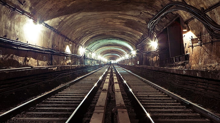 метро, ​​тунел, железопътна линия, влак, светлини, Москва, HD тапет