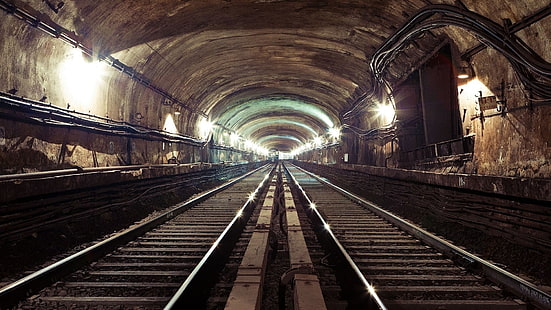 метро, ​​тоннель, железная дорога, поезд, огни, москва, HD обои HD wallpaper
