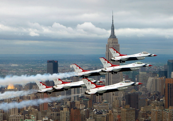 acrobatic, aircrafts, army, falcon, fighter, fighting, jet, thunderbirds, HD wallpaper