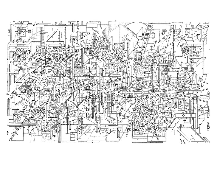hitam lengkung seni abstrak, abstrak, Daniel Libeskind, menggambar, Wallpaper HD