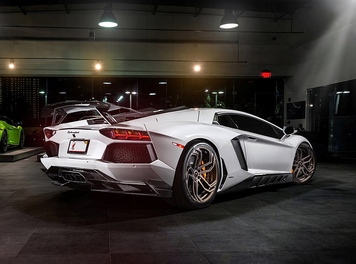 białe coupe, Lamborghini, pojazd, Lamborghini Aventador, samochód, Tapety HD