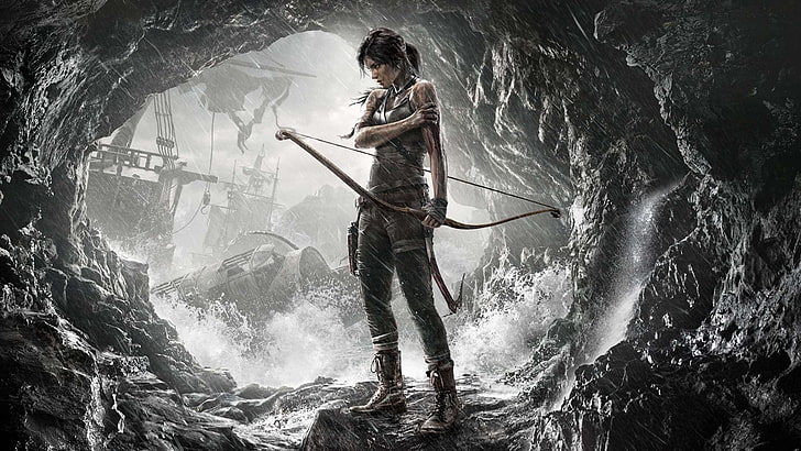 woman holding composite bow digital wallpaper, Tomb Raider, archer, hair bows, hunter, HD wallpaper