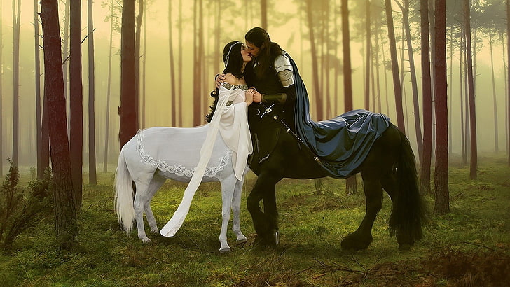carta da parati digitale di due personaggi mitici, Centaur, kissing, Sfondo HD