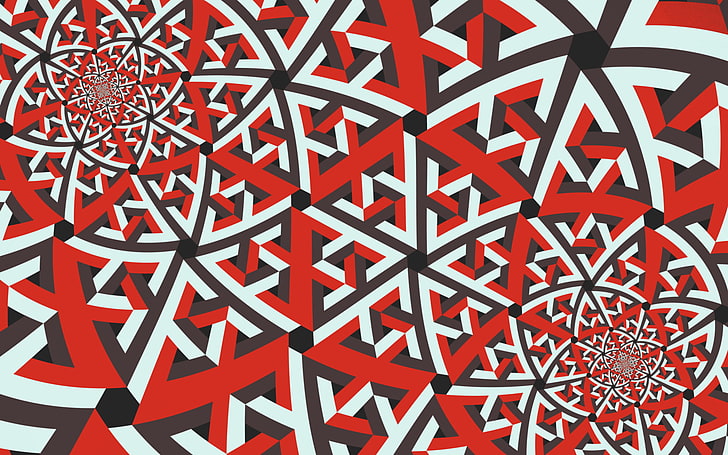fractal, red, abstract, symmetry, HD wallpaper