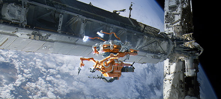 carta da parati digitale arancione e bianca, spazio, astronave, Terra, NASA, Sfondo HD