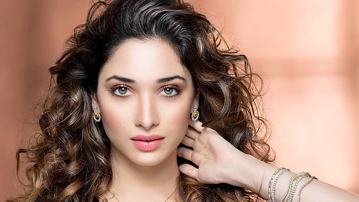 model, actress, face, red lipstick, hands in hair, studio, indian model, Tamannaah Bhatia, HD wallpaper