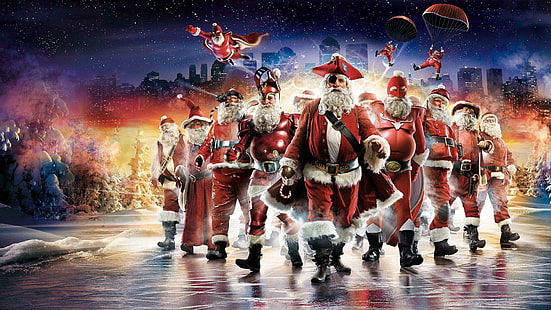 Christmas superheroes, santa claus squad, holidays, 1920x1080, santa claus, christmas, merry christmas, superhero, HD wallpaper HD wallpaper
