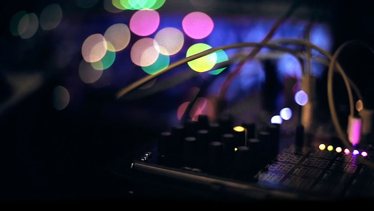 black DJ mixer, music, machine, wires, bokeh, Chill Out, HD wallpaper