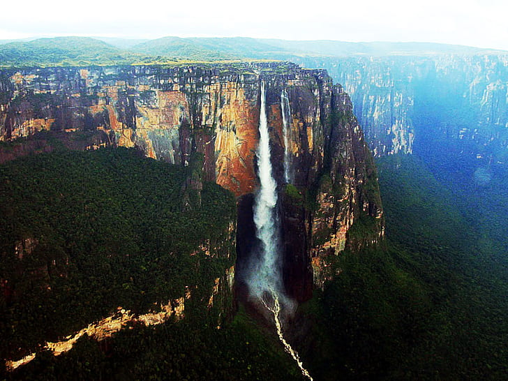 Salto Ángel, acantilado, bosque, natural, río, agua, cascada, Fondo de pantalla HD