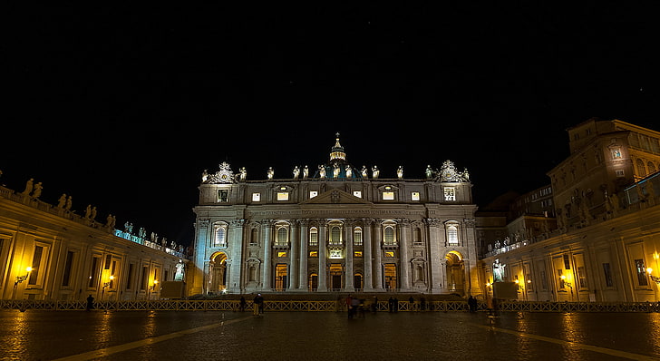 ночь, огни, Ватикан, собор святого петра, площадь святого петра, HD обои