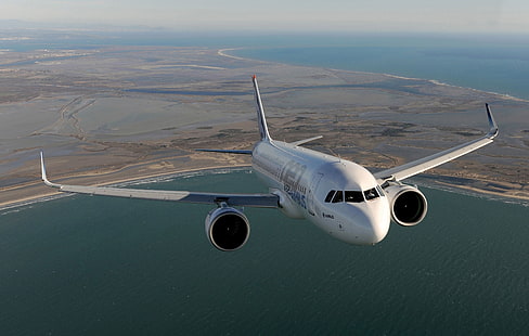 البحر ، الشاطئ ، إيرباص ، طائرة ، إيرباص A320 ، A320 ، إيرباص A320neo، خلفية HD HD wallpaper