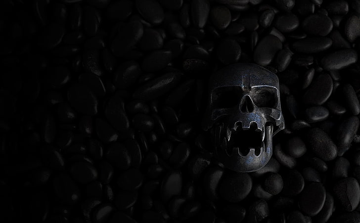 черный череп, темный, череп, камни, HD обои