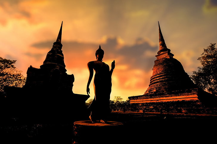Buda, Tailândia, monges, stupa, HD papel de parede