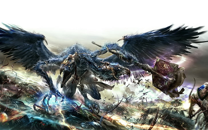 oiseau bleu tenant le papier peint 3D du personnel, Warhammer 40,000, tzeentch, Fond d'écran HD