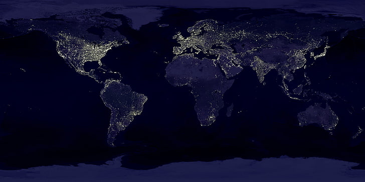 Earth, night, world map, HD wallpaper