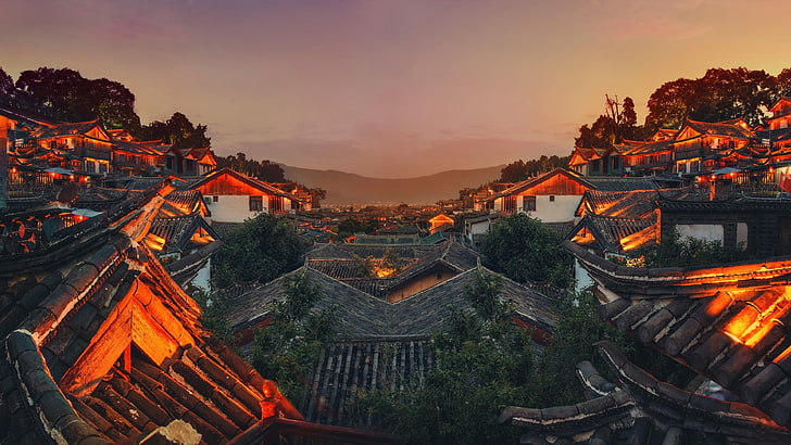 Chine, ville, paysage urbain, maisons, toits, Asie, Fond d'écran HD