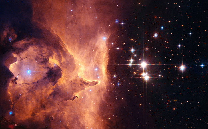 космическое сияние звезды галактики оранжевые туманности яркие космические галактики HD Art, космическое пространство, огни, HD обои